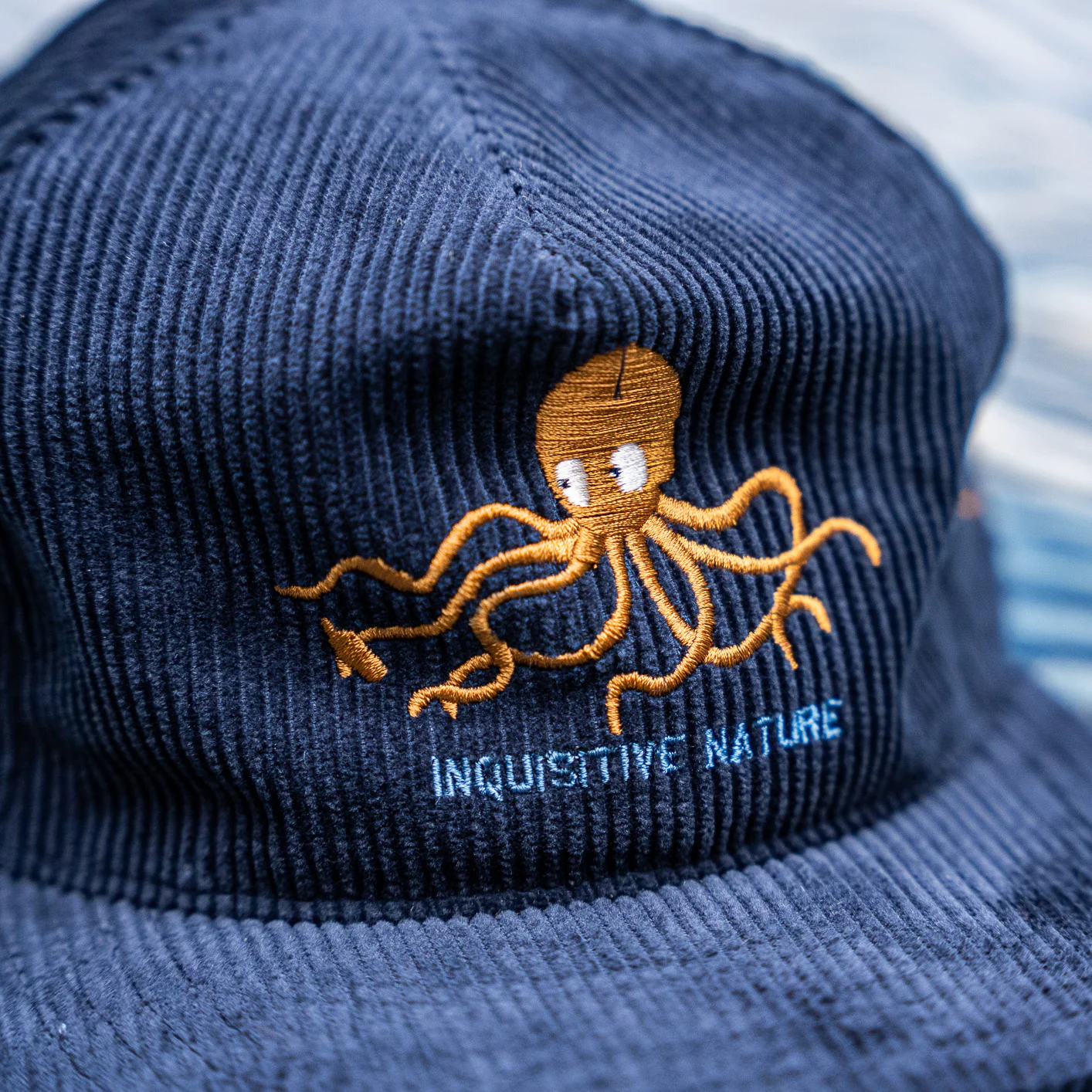 Ampal Creative “Octopus / Inquisitive Nature” Strapback Cap – Indigo / Corduroy - Image 2