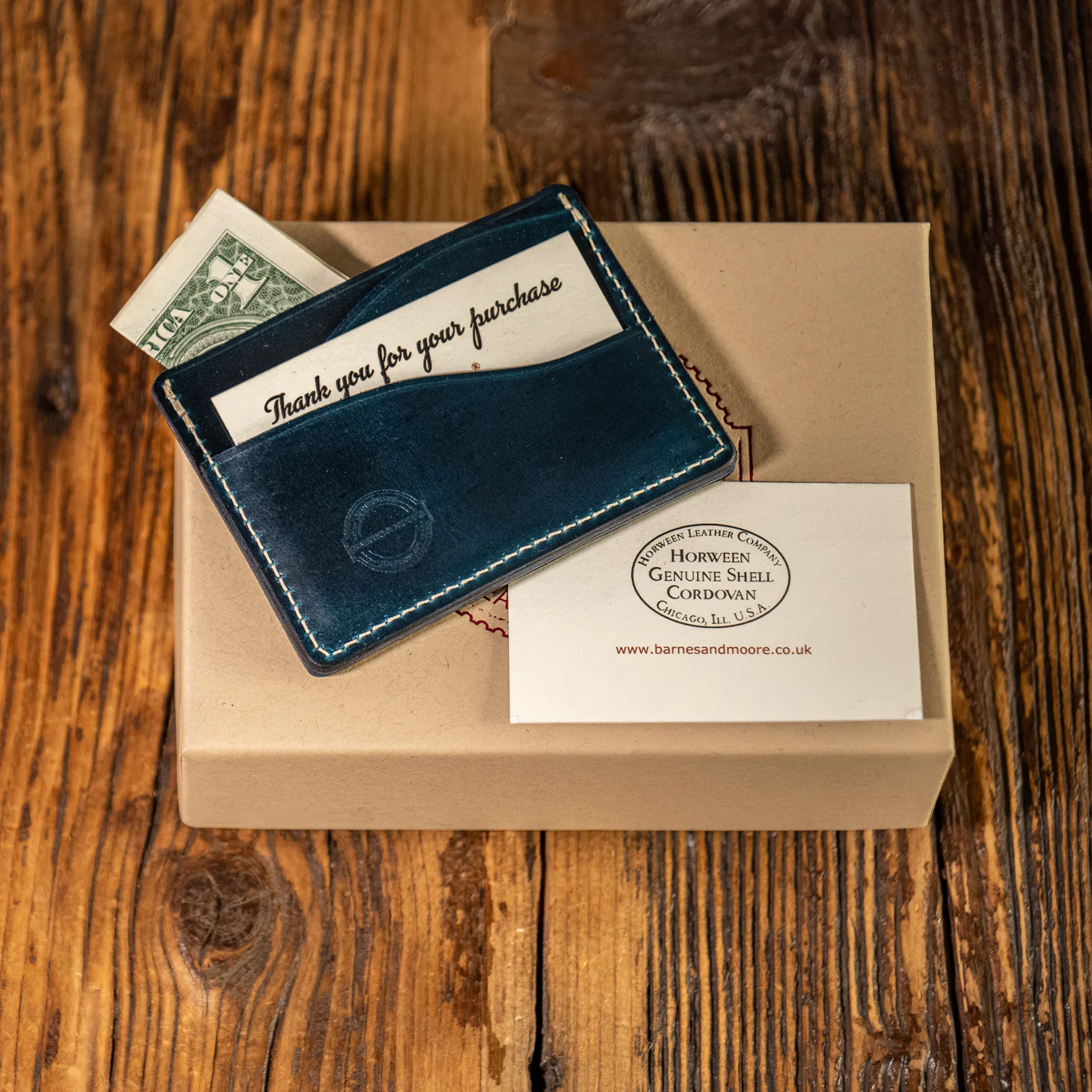 Barnes & Moore Drayman Card Holder - Navy Blue / Shinki Hikaku Shell Cordovan - Image 4