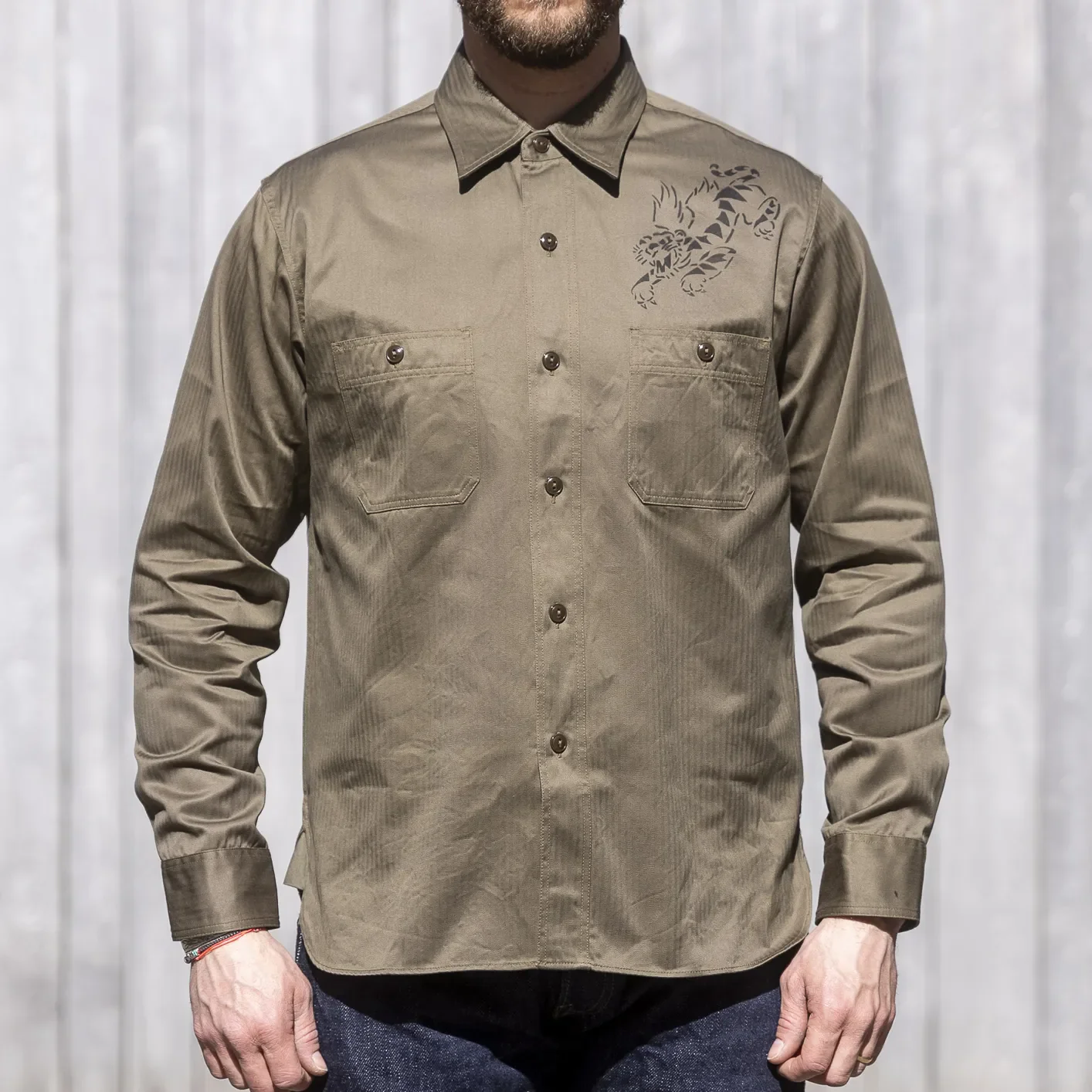 Buzz Rickson’s ‘Flying Tiger - 23rd Fighter Group’ HBT Work Shirt - Olive