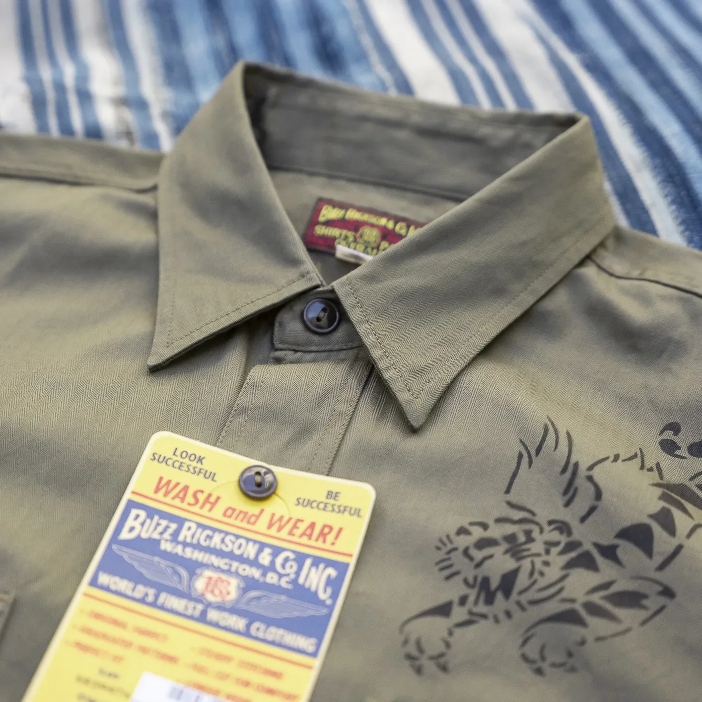 Buzz Rickson’s ‘Flying Tiger - 23rd Fighter Group’ HBT Work Shirt - Olive - Image 2