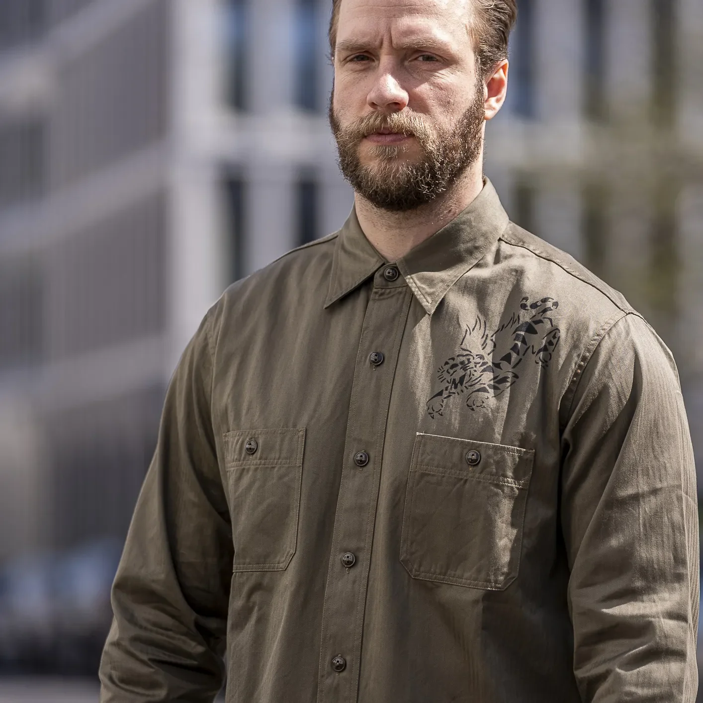 Buzz Rickson’s ‘Flying Tiger - 23rd Fighter Group’ HBT Work Shirt - Olive - Image 6