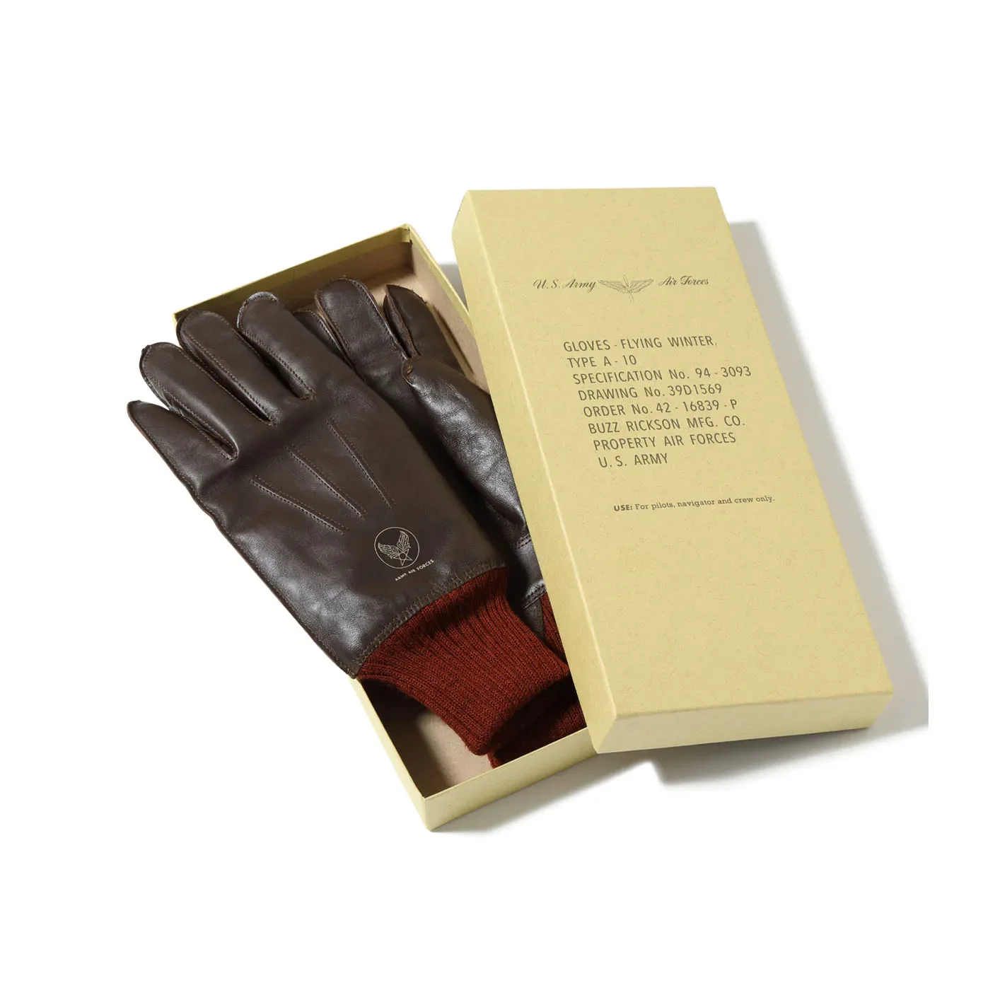 Buzz Rickson’s Type A-10 ‘Flying Winter’ Gloves – Horsehide / Seal-Brown - Image 7