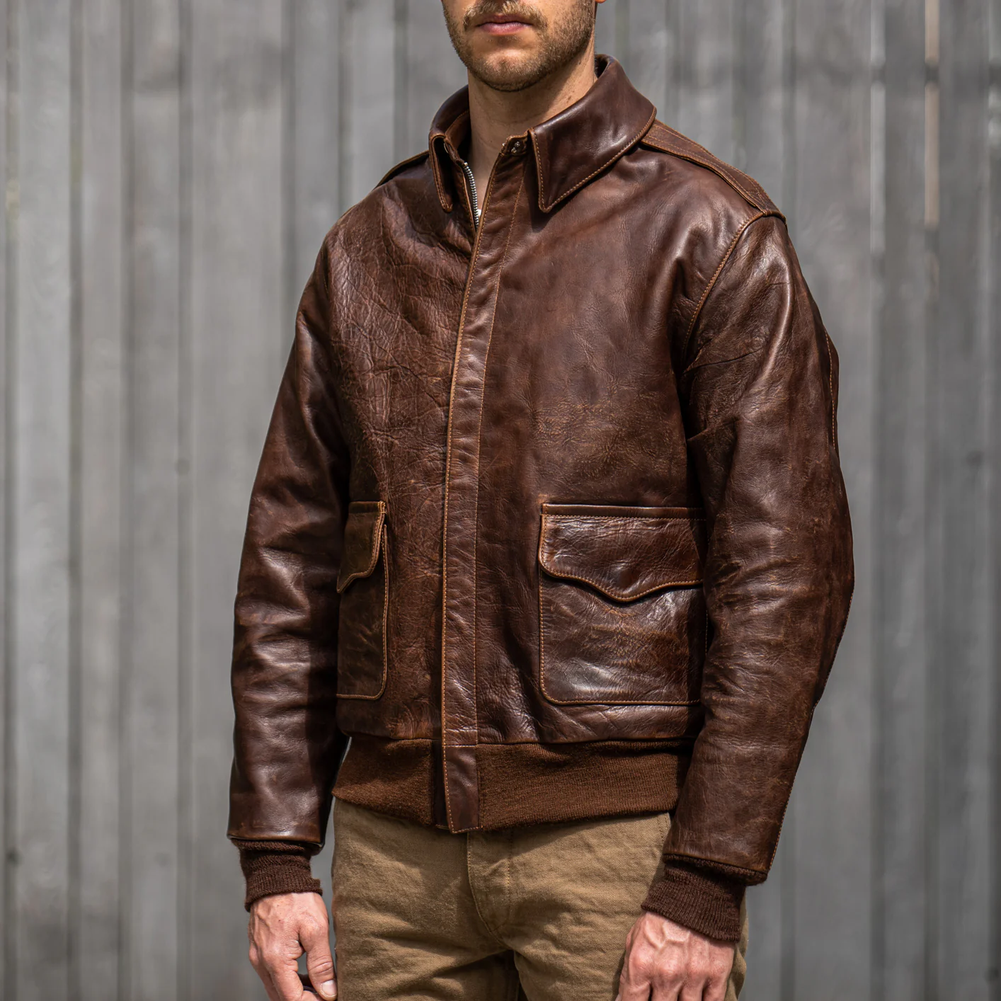Eastman Leather A-2 “Pearl Harbor” Leather Jacket– American Walnut Horsehide - Image 5