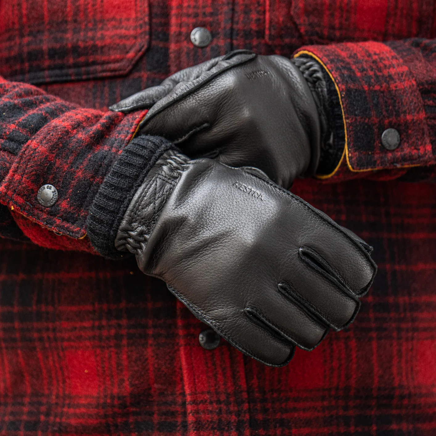 Hestra Deerskin Primaloft Rib Gloves – Black - Image 2