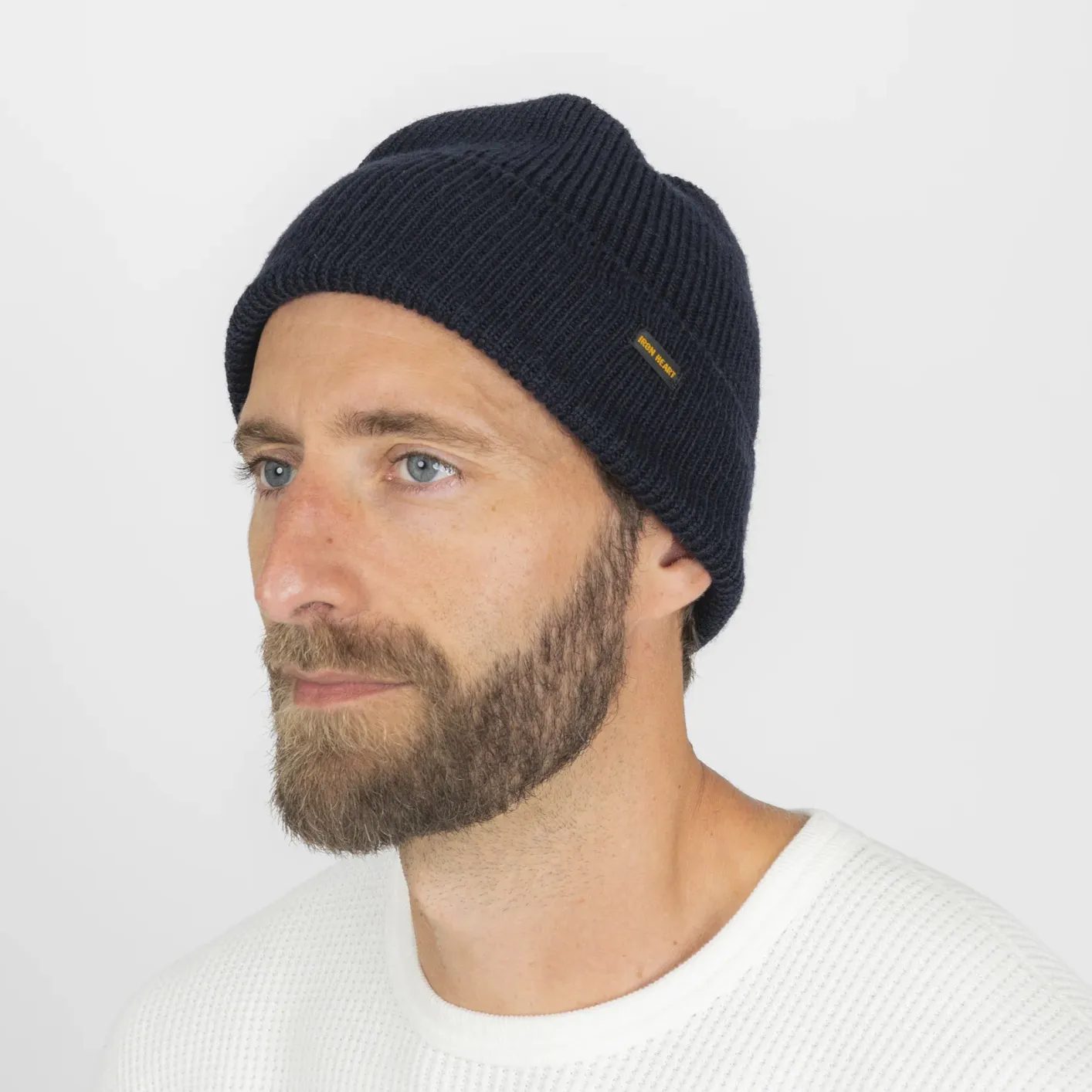 Iron Heart 100% Wool Ribbed Beanie – Navy / IHG-080 - Image 5