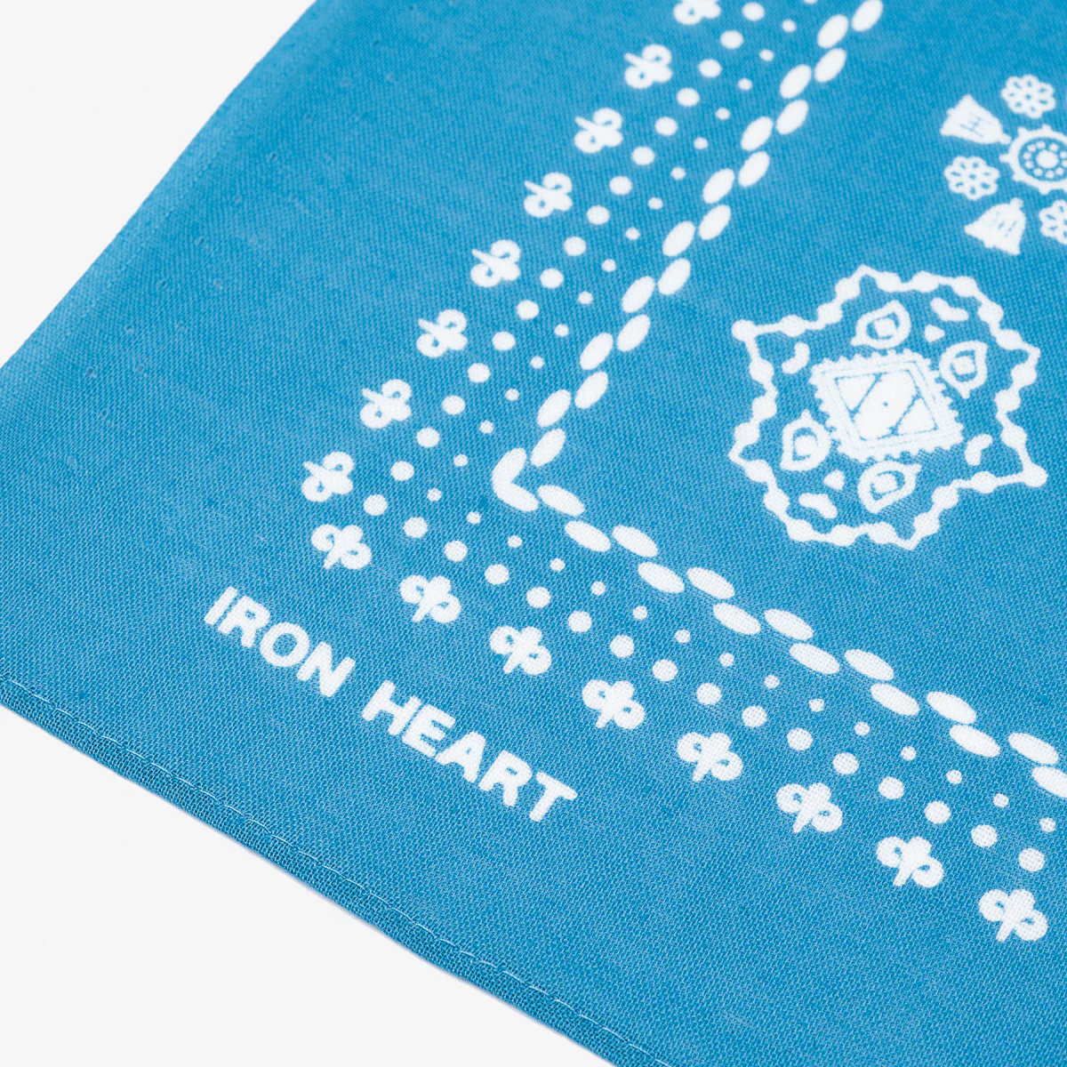 Iron Heart “Bell” Paisley Selvedge Bandana – Turquoise Blue - Image 4