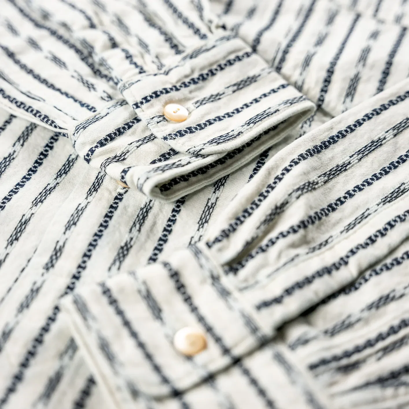 Prequel 7oz ‘Long Point’ Jacquard Shirt – Natural / Navy - Image 4