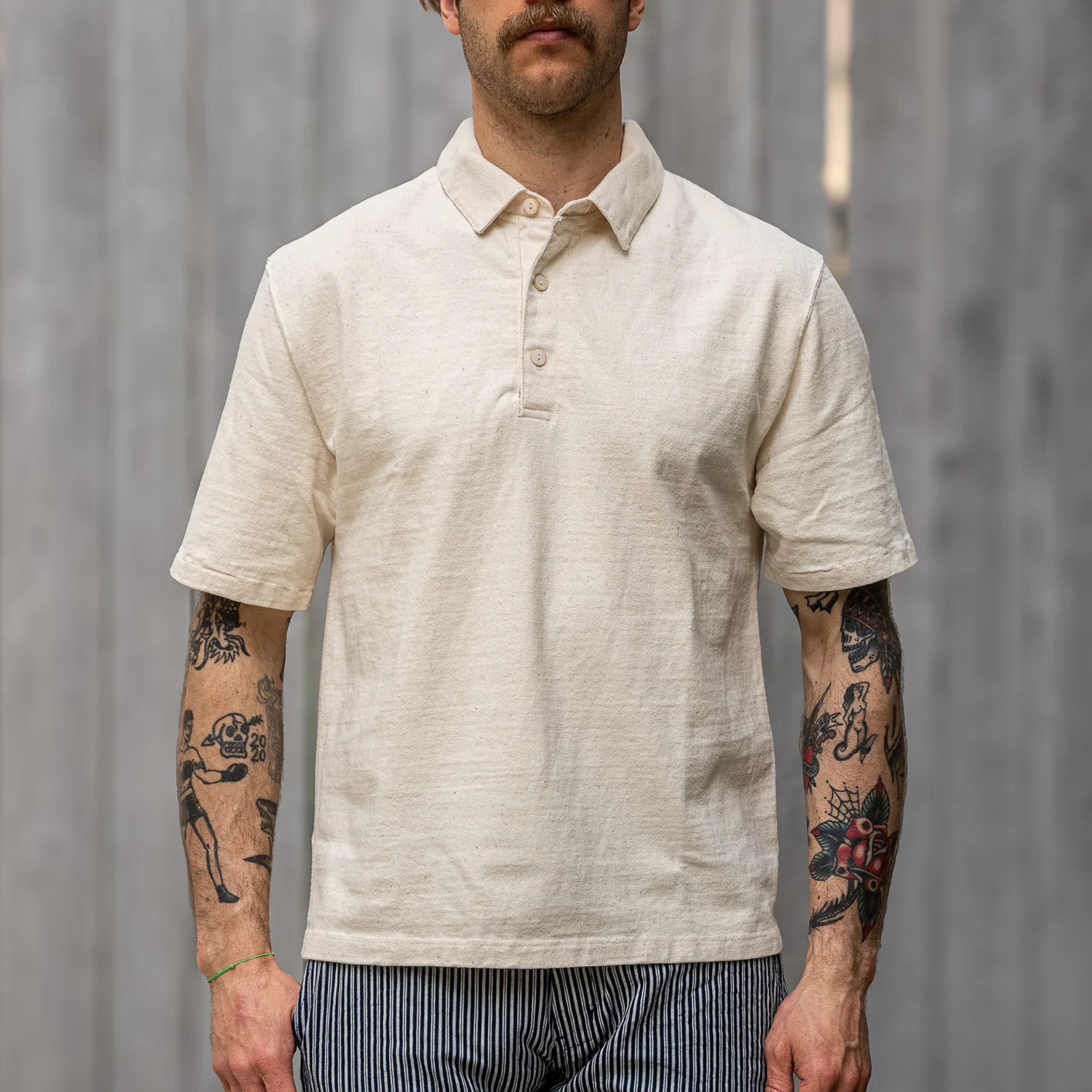 Samurai Jeans 16oz ‘Japanese Cotton’ Slub Yarn Polo Shirt – Kinari / Natural Ecru