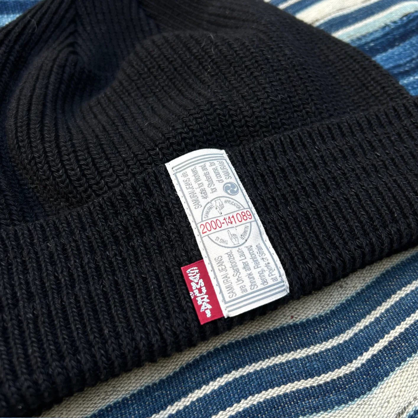 Samurai Jeans Knit Watch Cap – Black Indigo Dyed - Image 2