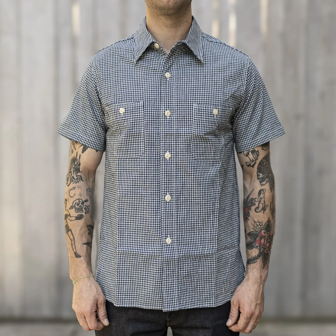 Sugar Cane Indigo Gingham Chambray Work Shirt