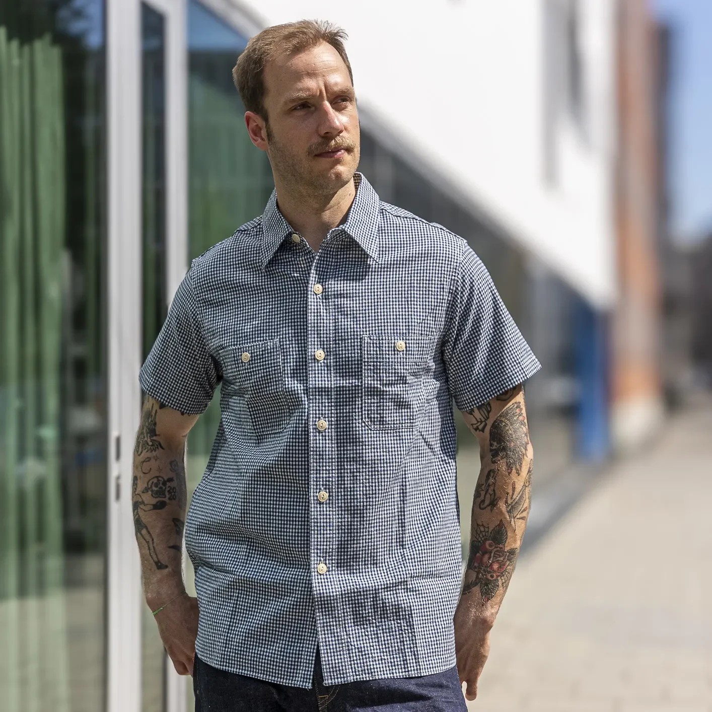 Sugar Cane Indigo Gingham Chambray Work Shirt - Image 5
