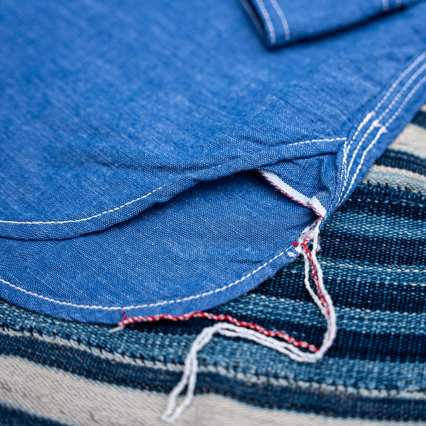 Sugar Cane Vat Dye Selvedge Chambray Work Shirt – Blue - Image 4