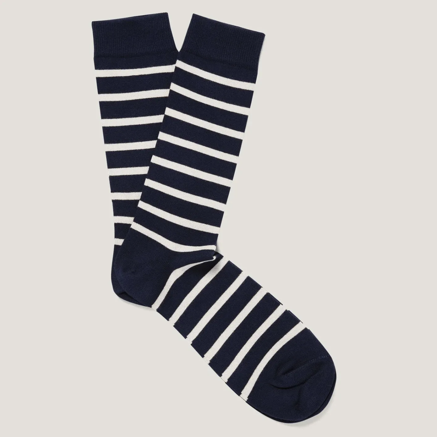 Sunspel Striped Cotton Socks – Navy / Ecru