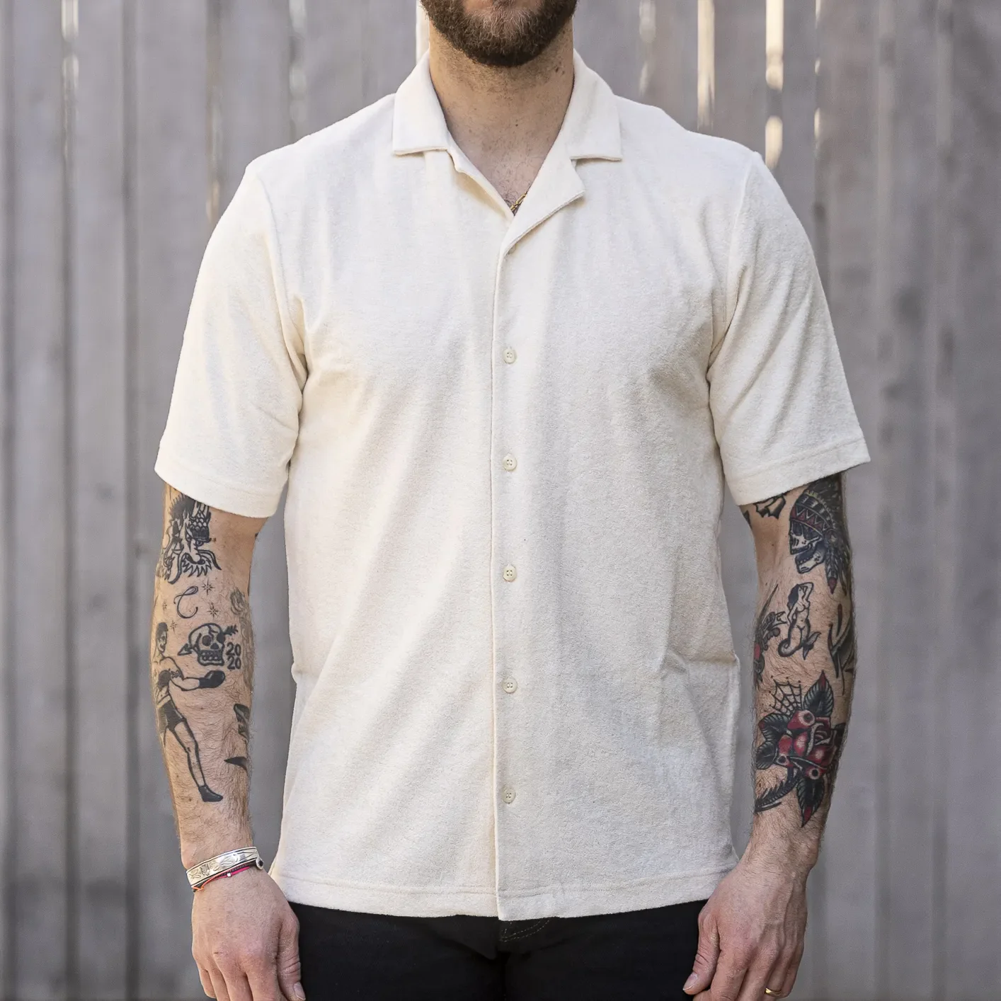 Sunspel Towelling Camp Collar Shirt - Natural