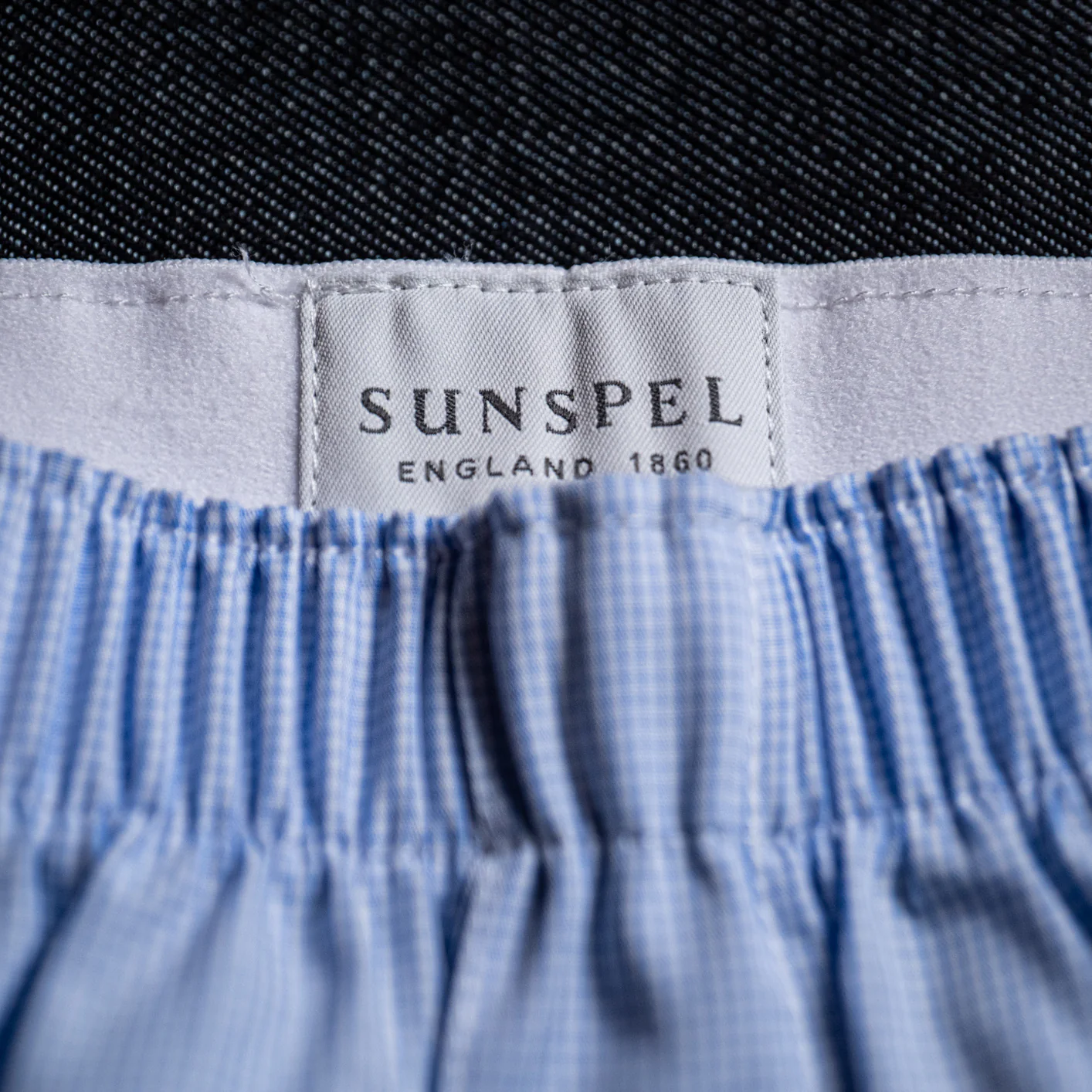 Sunspel Woven Boxer Short – Micro Gingham / Light Blue - Image 5