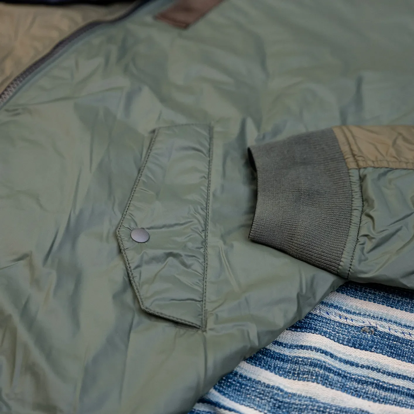 Taion Reversible MA-1 Down Jacket – Crazy Olive x Black / Japan Special - Image 6