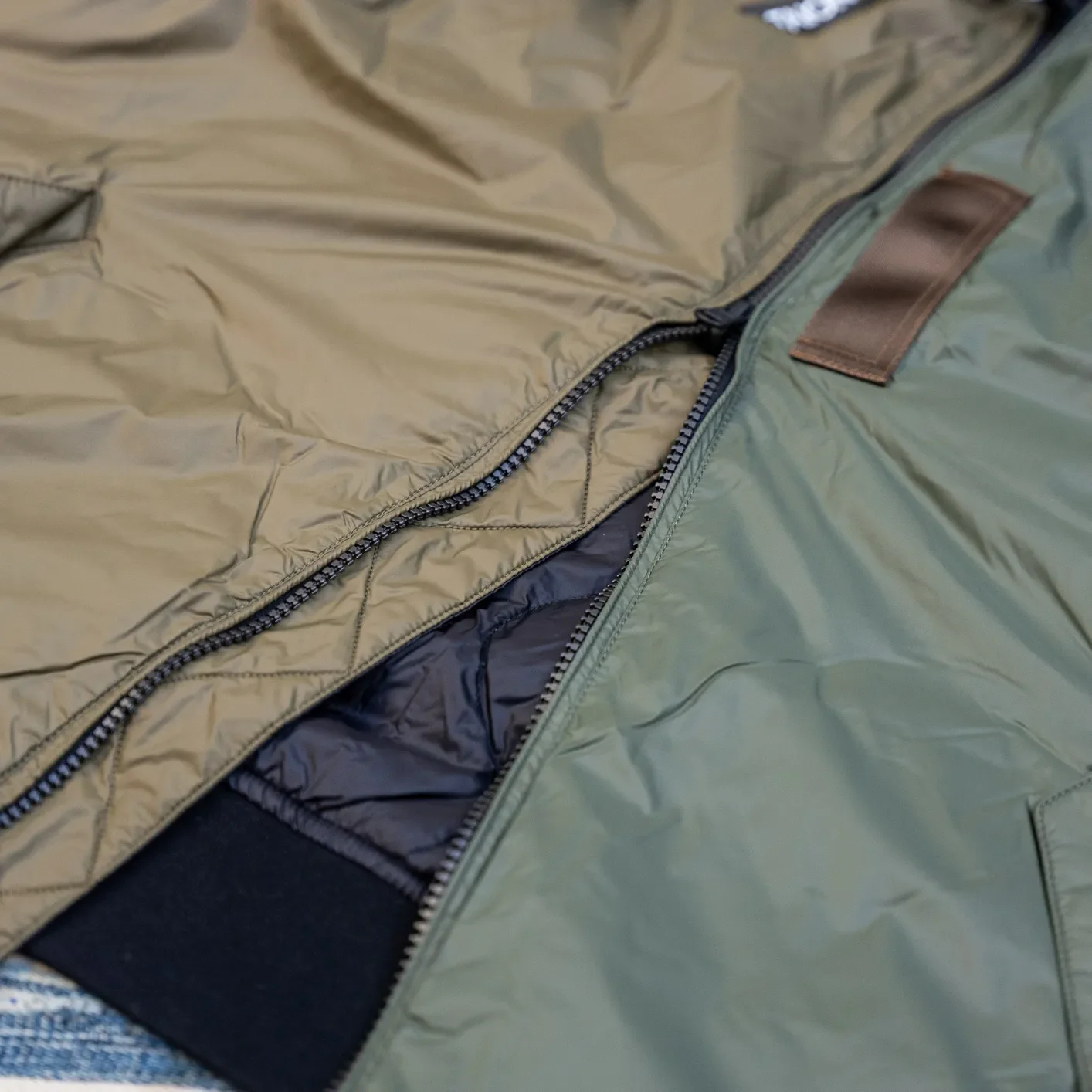 Taion Reversible MA-1 Down Jacket – Crazy Olive x Black / Japan Special - Image 7