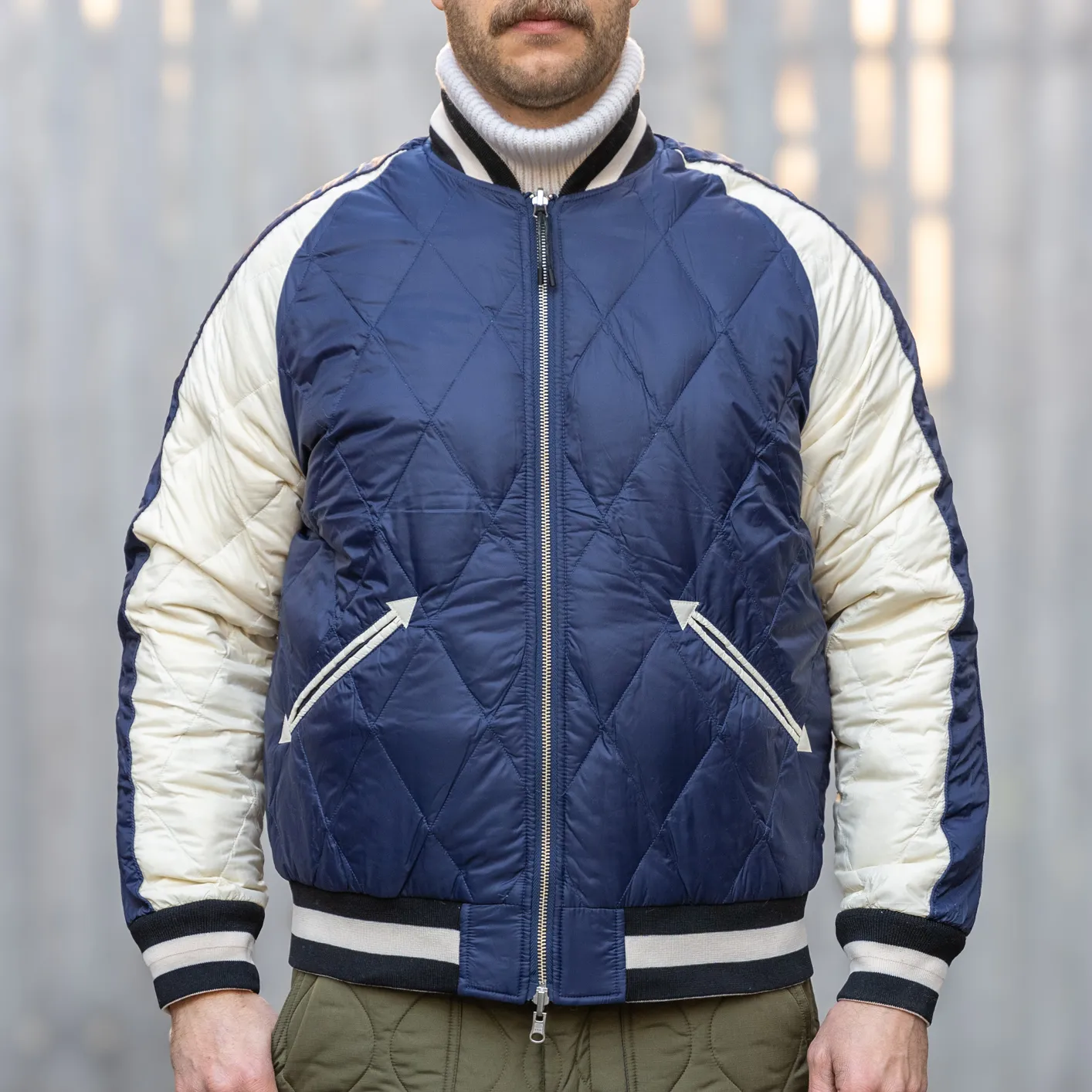 Taion Reversible ‘Sukajan’ Down Jacket – Black / Navy - Image 3