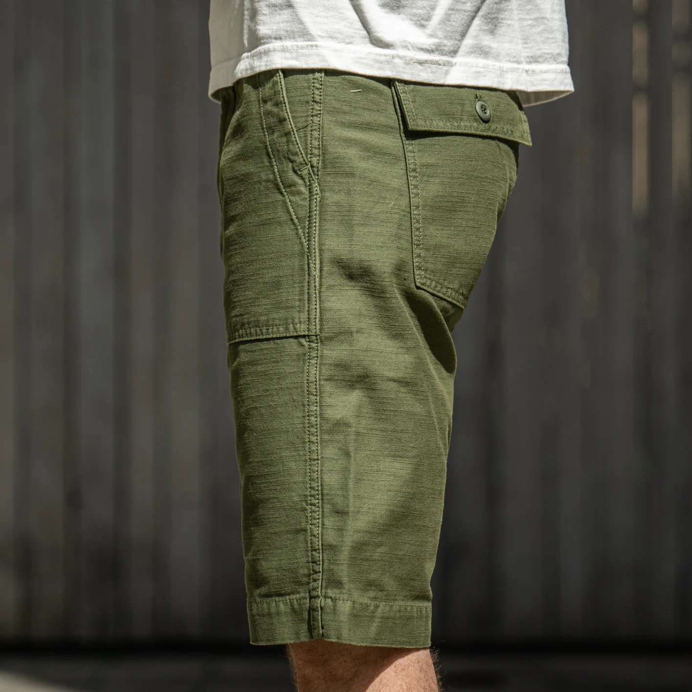 Tellason 8,5oz Fatigue Sateen Shorts – Olive - Image 4