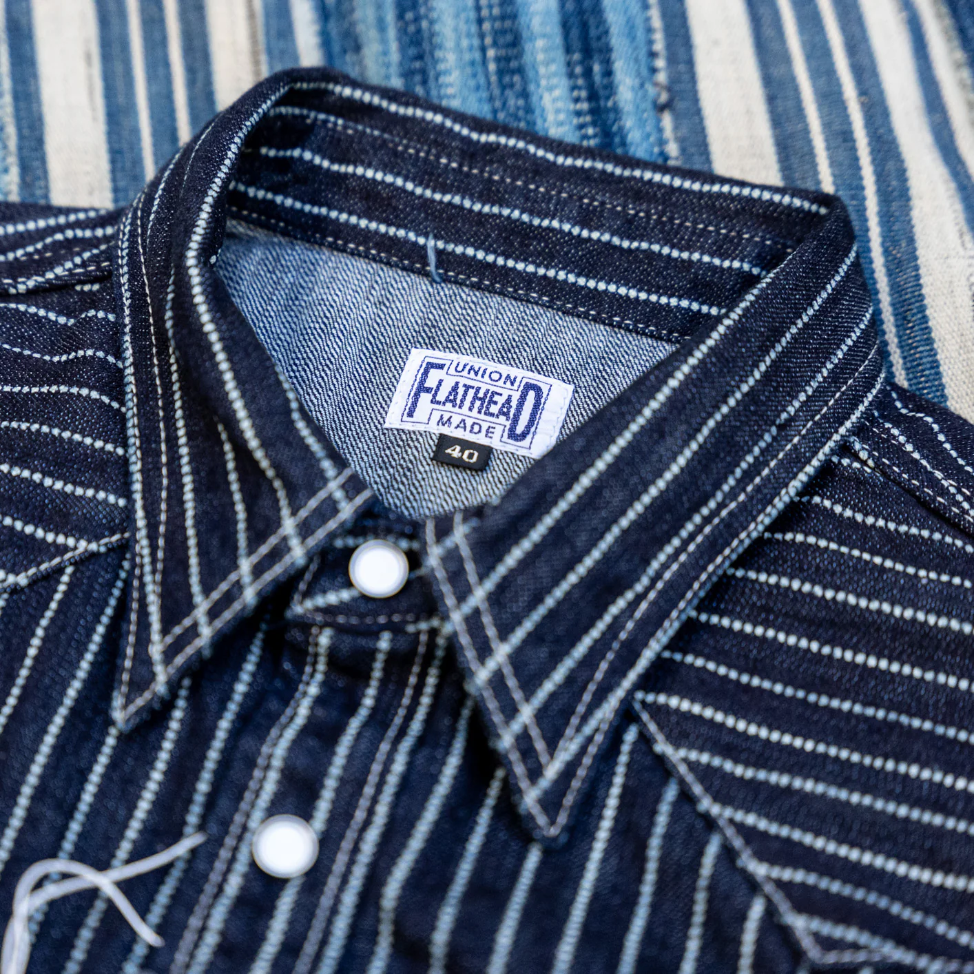 The Flat Head 10oz Wabash Slub Denim Western Shirt – Pure Indigo - Image 2