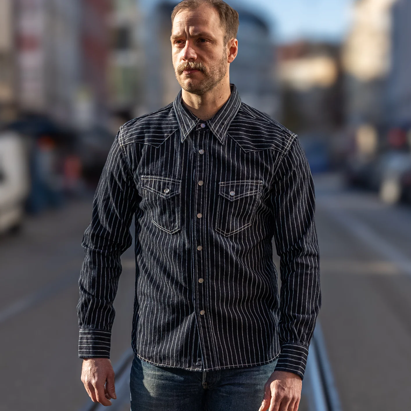 The Flat Head 10oz Wabash Slub Denim Western Shirt – Pure Indigo - Image 6