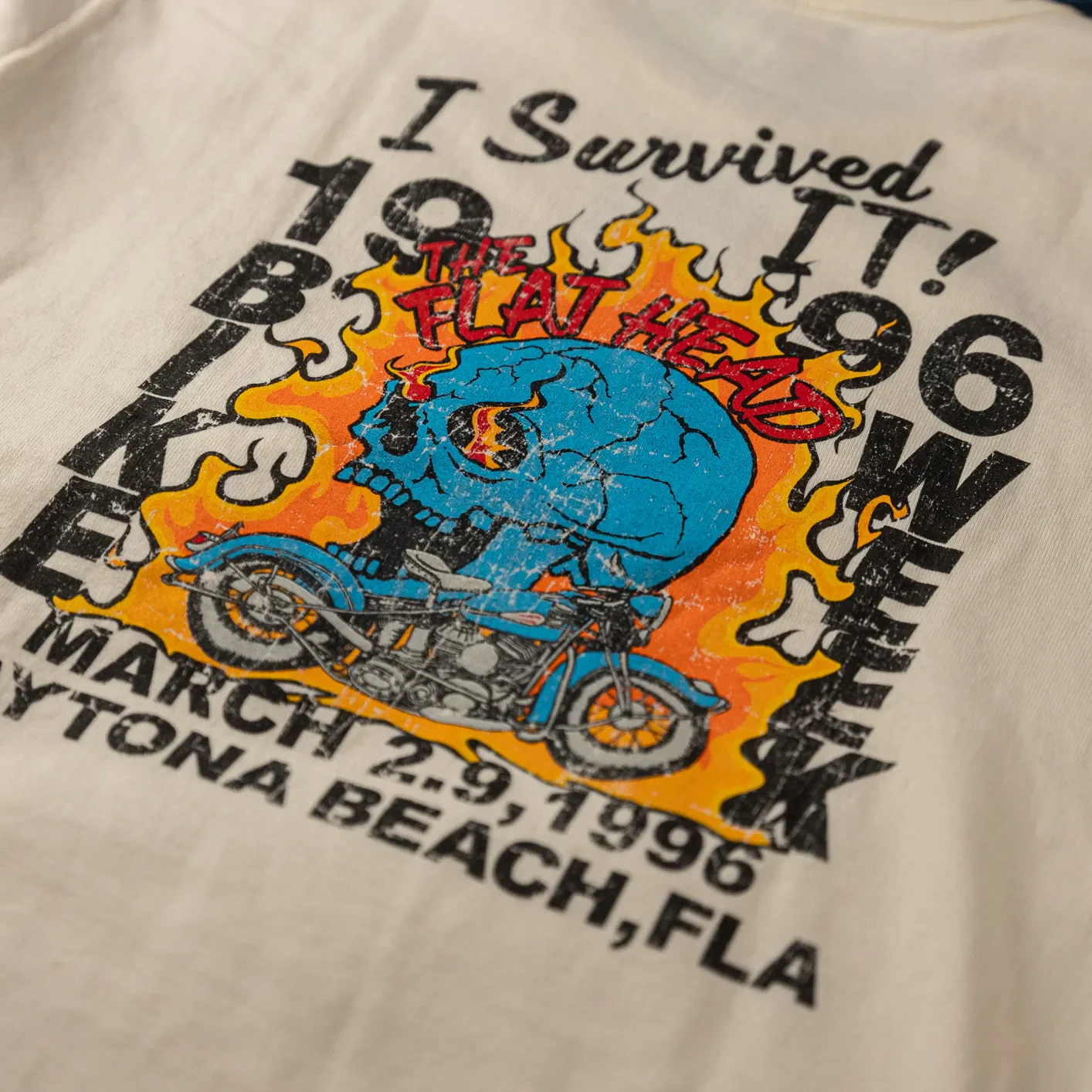 The Flat Head ‘Bike Week’ 10.8oz Loopwheeled Longsleeve – Ivory - Image 3