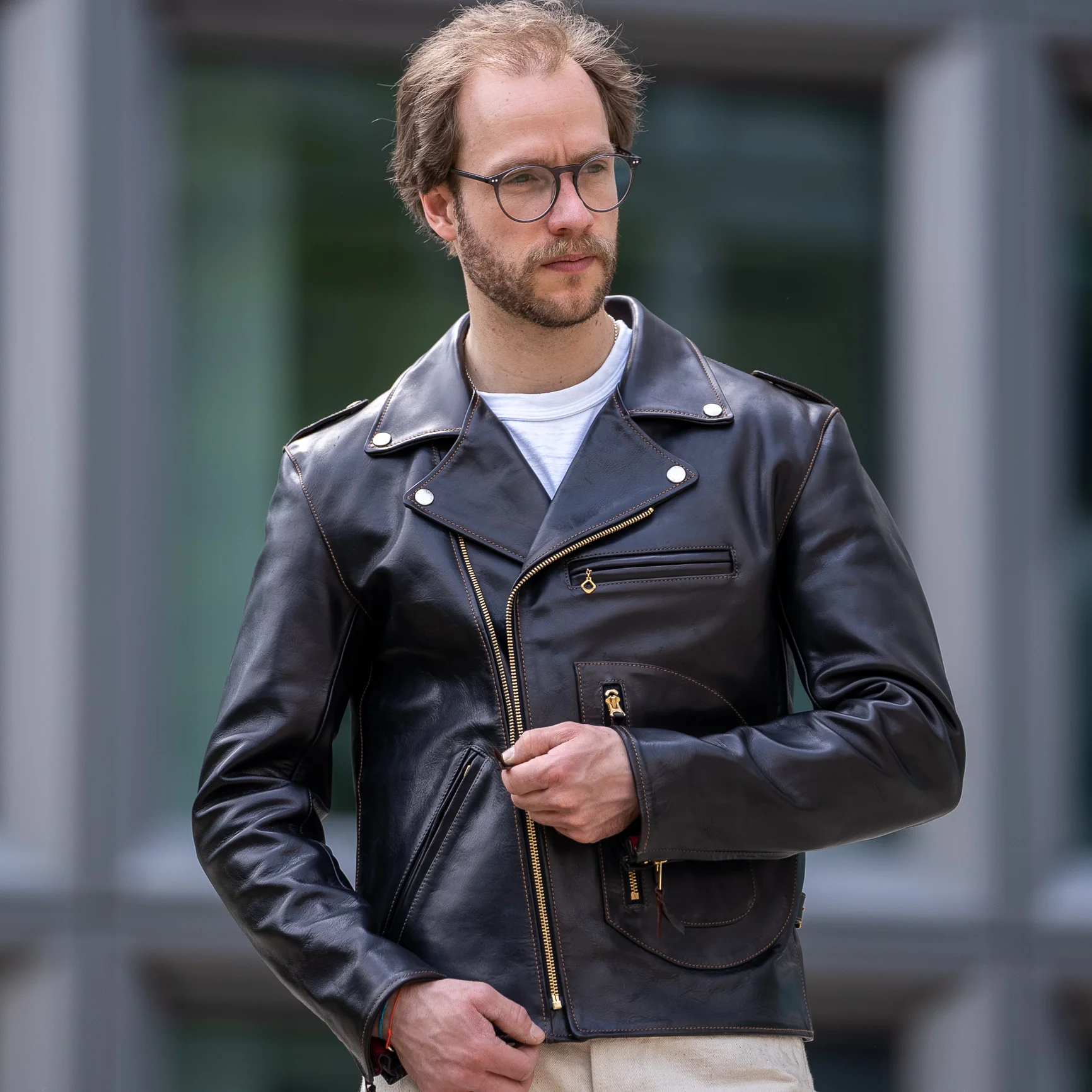 The Flat Head „Double Rider’s” Horsehide Leather Jacket – Black - Image 13