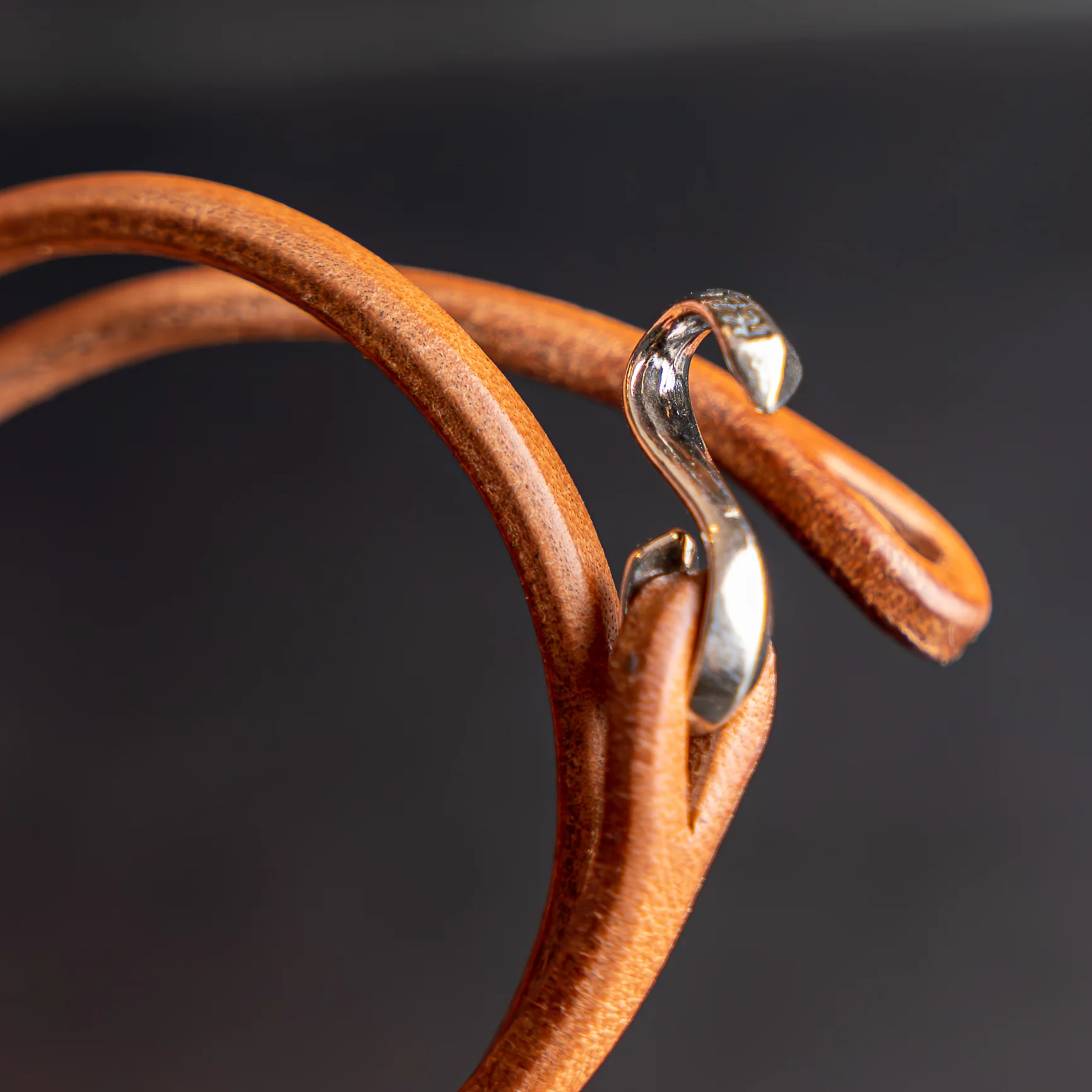 The Flat Heat Double Leather Bracelet – Sterling Silver Hook Closure / Tan - Image 3