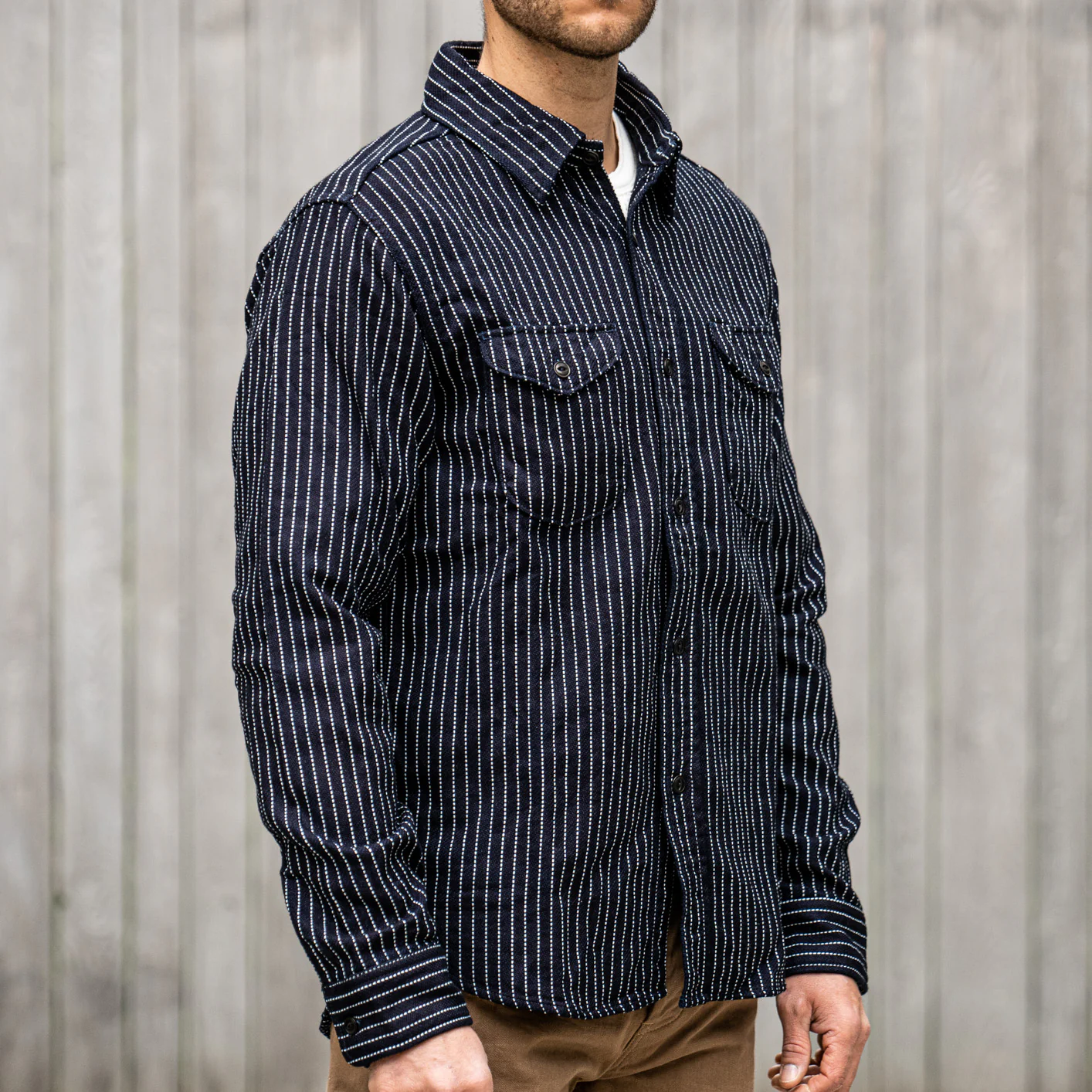 UES 14.5oz Heavy Selvedge Flannel – Indigo Stripe - Image 3
