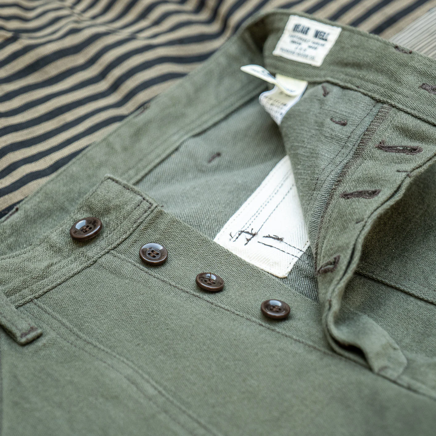 UES B402 13,2oz Selvedge Sateen Baker Pants – Olive - Image 5
