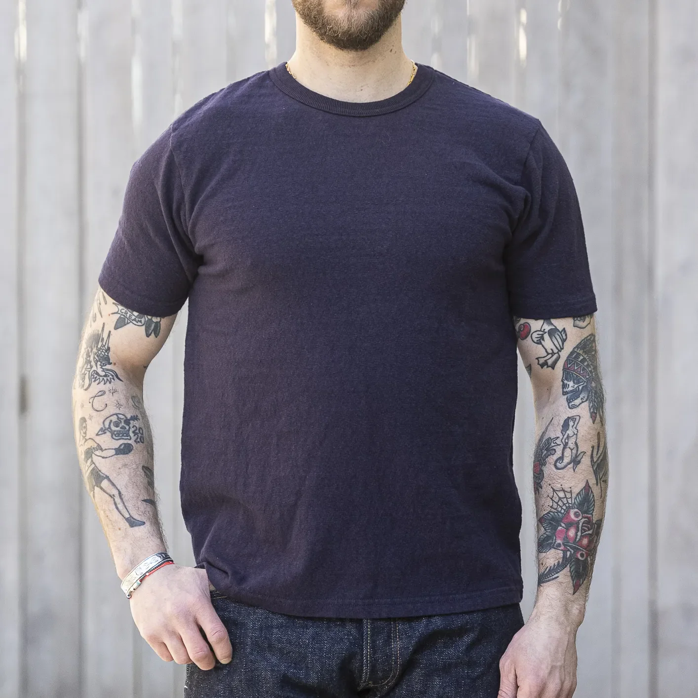 UES No.8 9.5oz Heavyweight Slub Nep T-Shirt - Navy