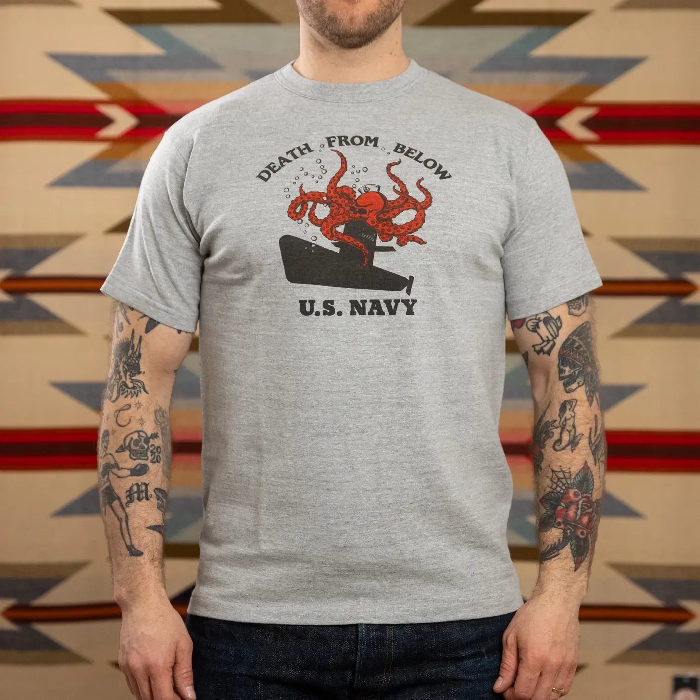 Warehouse Co. Lot 4096 ‘Death From Below’ 88/12 Loopwheeled T-Shirt – Grey Heather